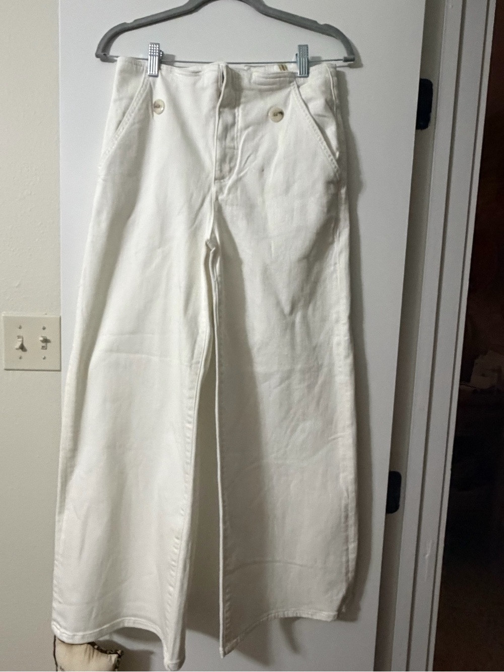 Anthropologie Maeve High-Waist Wide Leg Jeans - cropped White